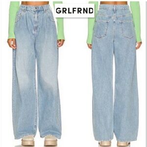 GRLFRND Chloe High Rise Pleated Wide Leg Jeans in Sawtelle Size 25